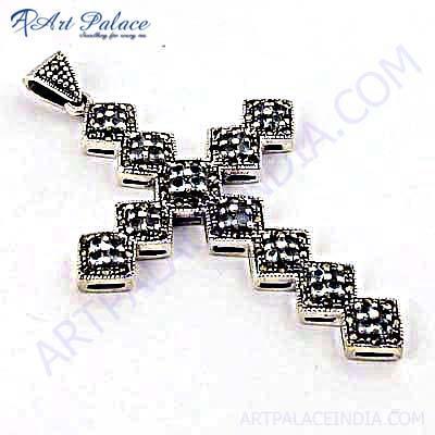 Ethnic Cubic Zirconia Sterling Silver Cross Pendant