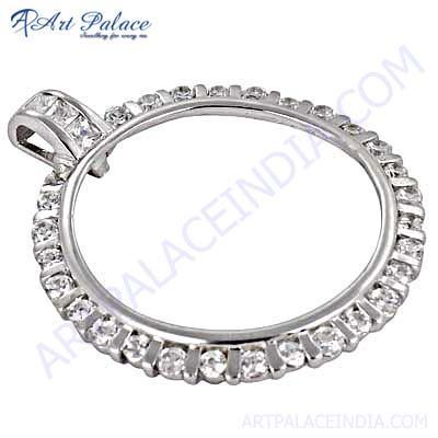 Charming Cubic Zirconia Gemstone Silver Circle Pendant