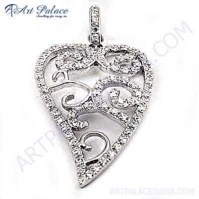 Designer Leaf  Cubic Zirconia Gemstone Silver Pendant 