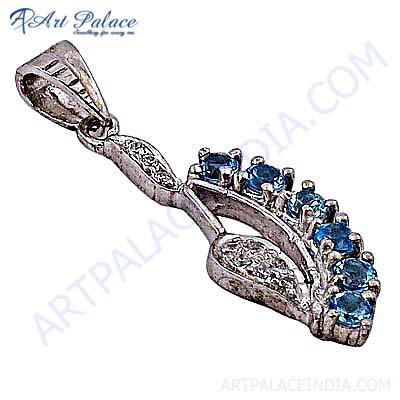 Antique Style Blue Topaz Gemstone Silver Pendant