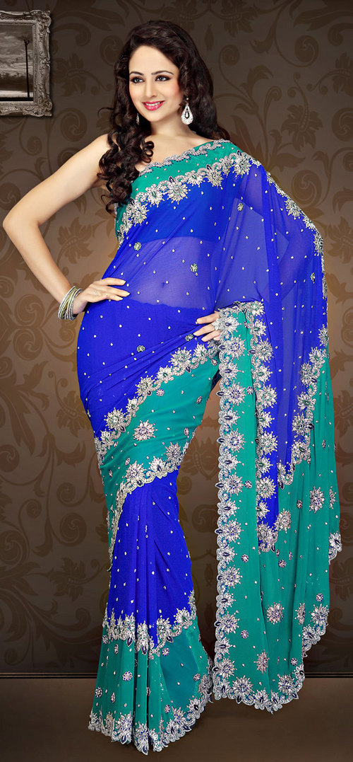 Magnificent Blue Georgette Saree