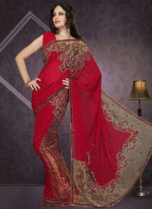 Alluring Red Stones Enhanced Saree