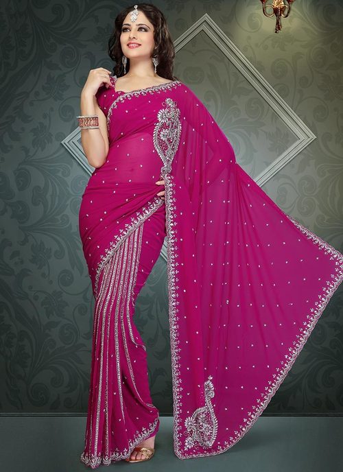 Magenta Stones Enhanced Georgette Saree
