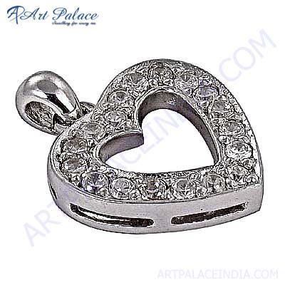 Attention Lover Heart Silver Pendant With Cubic Zirconia 