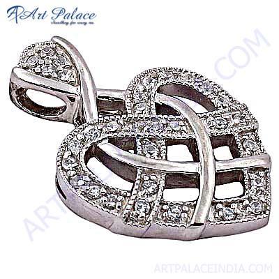 Designer Heart Style Cubic Zirconia Gemstone Silver Pendant 