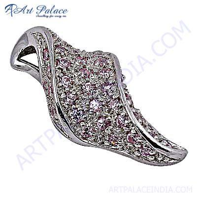 Latest Style Pink Cubic Zirconia Sterling Silver Pendant  