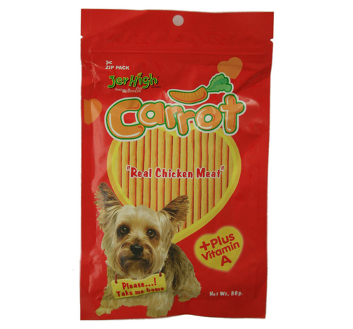012013 JERHIGH CARROT STIX DOG TREATS - Chicken Meat Sticks 80g, Carrot Flavor | Digestible Snack, Nutritional Boost, Training Reward