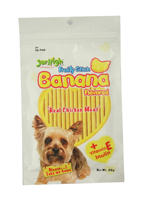 012013 JERHIGH FRUITY BANANA STICK DOG TREATS - Chicken Meat, 30g | Banana Flavor, Chewy Texture, Nutritional Snack