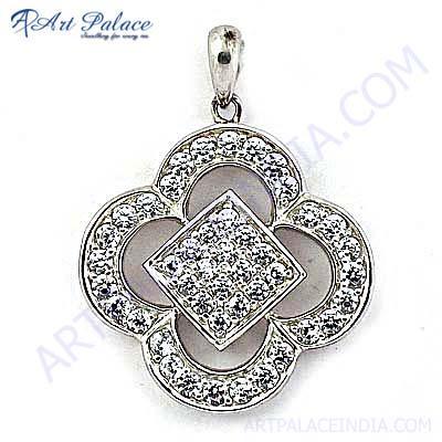 Indian Touch Cubic Zirconia Gemstone Silver Pendant
