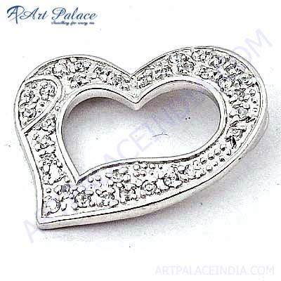 Stylish Heart Cubic Zirconia Sterling Silver Pendant