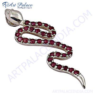 Snake Style Pink Cubic Zirconia Silver Pendant