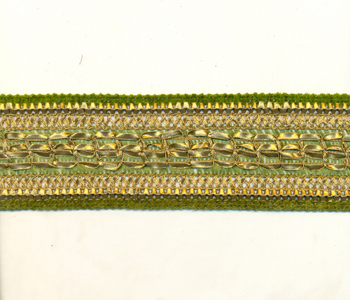 Designer Fancy Lace - Velvet Metallic Floral, 1 Inch Width, Variable Length, Green | Elegant Design, Durable Material, Fine Detailing, Soft Texture
