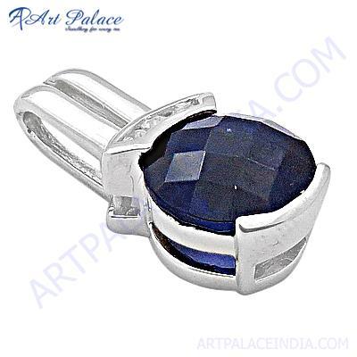 Famous Design Blue Glass Gemstone Silver Pendant