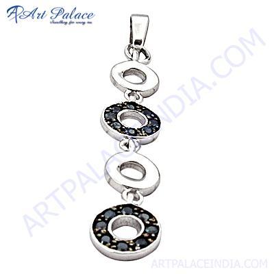 Truly Designer Gun Metal Gemstone Silver Pendant