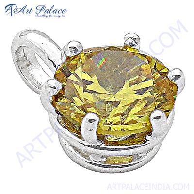 Gracious Fashion Yellow Glass Gemstone Silver Pendant