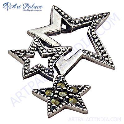 Rocking Three Star Style Cubic Zirconia Silver Pendant