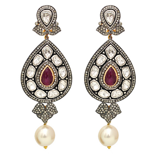 Rose Cut Diamond Dangle Earring 