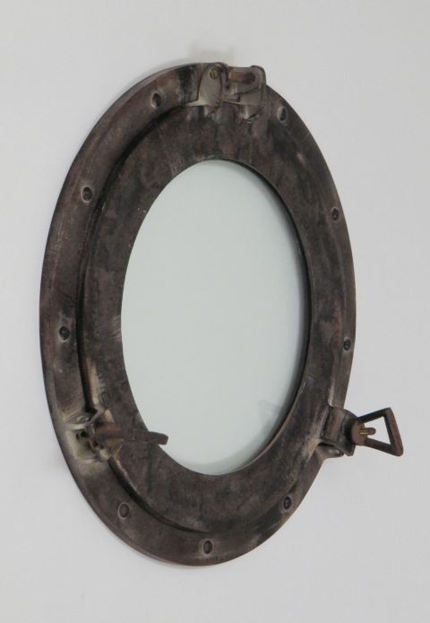 NAUTICAL ALUMINIUM  PORTHOLE MIRROR ANTIQUE 15"