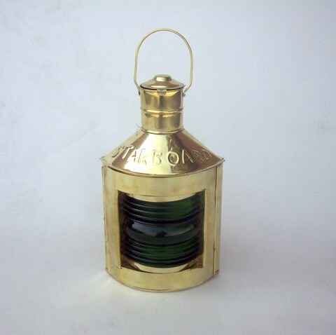 NAUTICAL BRASS STARBOARD (GREEN) SHIP LANTERN WITH OIL LAMP 11"