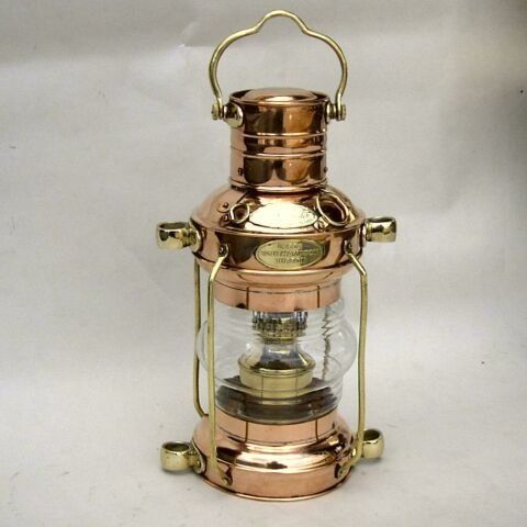 NAUTICAL BRASS AND COPPER SHIP LIGHT ANCHOR LAMP WITH OIL LAMP 15"