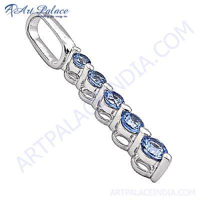 Sensational Blue Topaz Sterling Silver Pendant