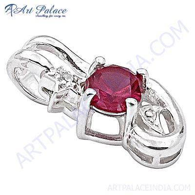 Loving Pink Cubic Zirconia Antique Style Silver Pendant