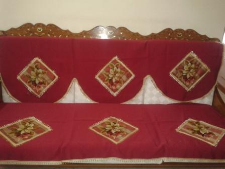 Cotton Sofa Cover - Variable Size | Red Embroidered Soft Cotton, Durable Fabric, Easy Cleaning, Stylish Design, Sofa Protection and Decoration