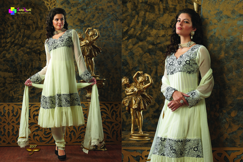 White Faux Georgette Salwar Suit chudidar Anarkali designer dress