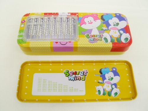 Pencil Box - Metal, 20x5x2 cm, Yellow, Snap Closure | Durable, Lightweight, Colorful, Portable, Cartoon Print