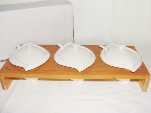 CERAIMC 3PCS PICKLE SET OVAL STAND