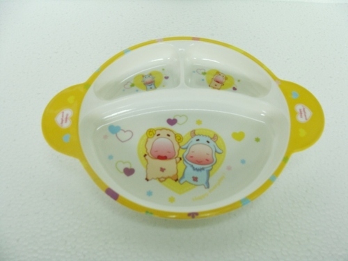 Melamine Baby Plate - 20cm Yellow, Animal Design, 3 Sections, With Handles, Matching Spoon, Lightweight, Durable
