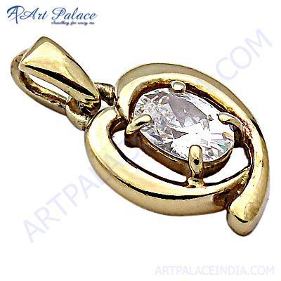 Graceful Glamour Cubic Zirconia Gold Plated Silver Pendant