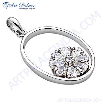 Elegant Graceful Glamour Cubic Zirconia Silver Pendant