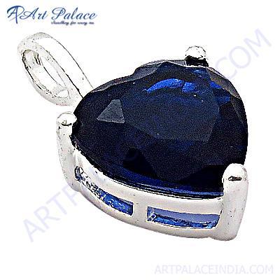 Gracious Style Heart Blue Glass Silver Pendant 