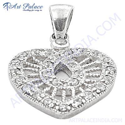 Exclusive Cubic Zirconia Heart Silver Pendant