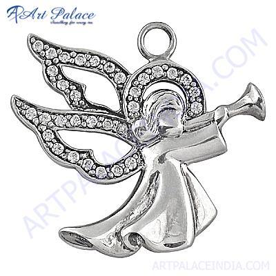 Cute Angel Style Cubic Zirconia Silver Pendant