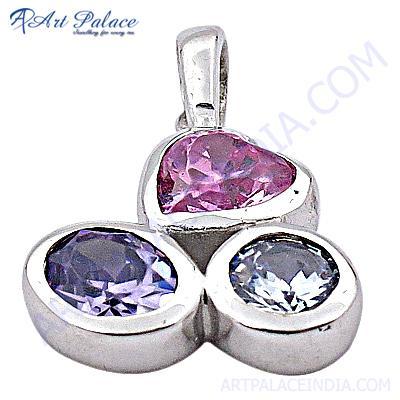 Delicate Cubic Zirconia Gemstone Silver Pendant