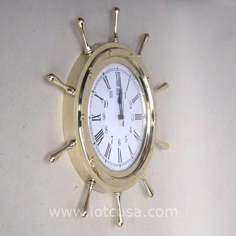 NAUTICAL BRASS SHIP WHEEL CLOCK 18