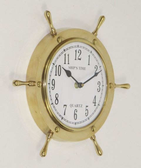 NAUTICAL BRASS SHIP WHEEL CLOCK 11