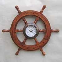 Nautical Wooden Train Ship Wheel Clock 18"