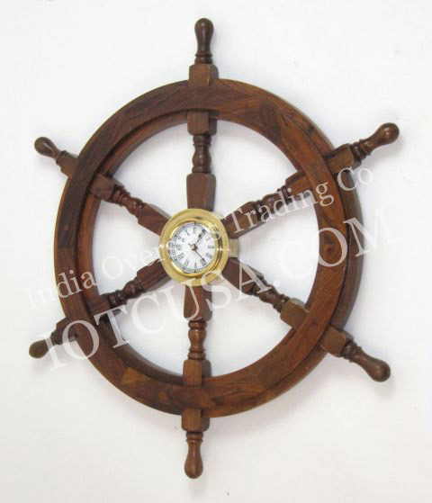 NAUTICAL WOODEN SHIP WHEEL CLOCK  24