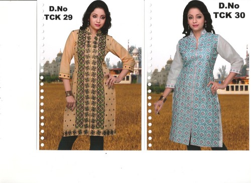 PHULKARI COTTON KURTI - Beige, Semi-Stitched Cotton with 3/4 Sleeves | Elegant Phulkari Work, Comfortable Wear, Stylish Design, Versatile Style