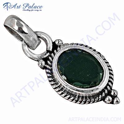 Indain Designer Green Onyx Sterling Silver Pendant