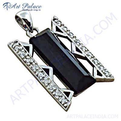 Nightlife Black Onyx Gemstone Designer Silver Pendant