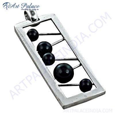 Musical Instruments Style Black Onyx Gemstone Silver Pendant