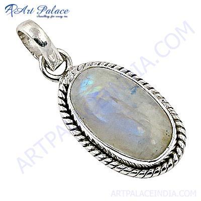 Victorian Rainbow Moonstone Gemstone Sterling Silver Pendant