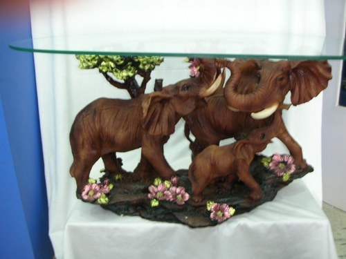 Ceramic Elephant Family Glass Stand Showpiece statue