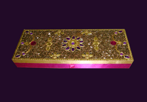 Lakh Dana Box - Cardboard Fabric, 12x4x2 inches, Gold | Magnetic Closure, Embellished Finish, Elegant Durable Design