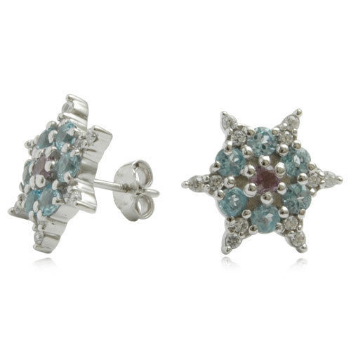 Cluster Earrings Design, Star Shaped Gemstone, 925 Sterling Silver Earring With Blue Topaz Gender: Women