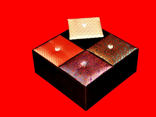 4 Khana Dryfruit Box - Leatherette, 5x5x5 Inches, Brown | Four Compartments, Elegant Design, Secure Storage